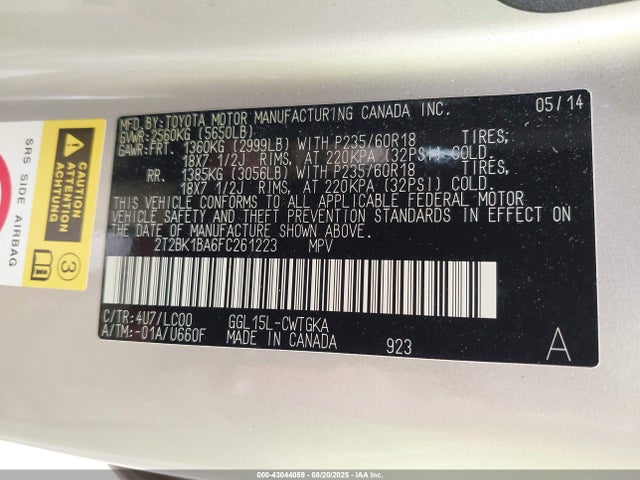 Lexus 2gr-fe 2015 2T2BK1BA6FC261223 Image 9