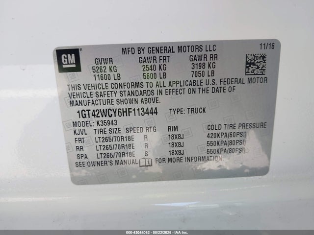 1GT42WCY6HF113444 GMC l5p - direct injection, duramax, gen 5, var 1