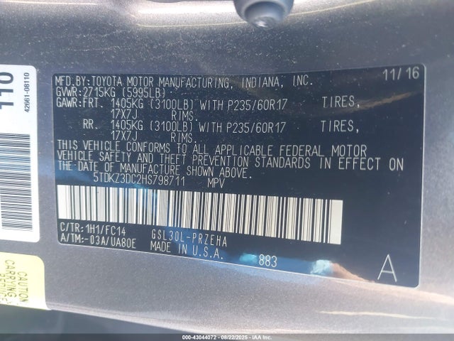 5TDKZ3DC2HS798711 Toyota 2gr-fks