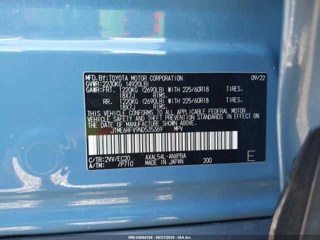 JTME6RFV9ND535369 Toyota Rav4 Hybrid Xse