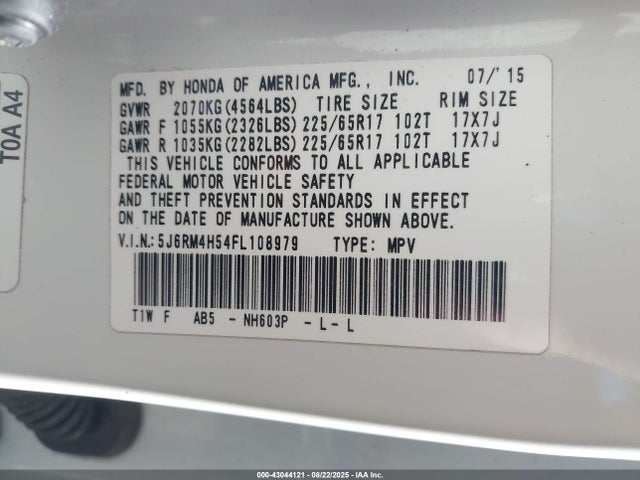 Honda k24w9 2015 5J6RM4H54FL108979 Image 9