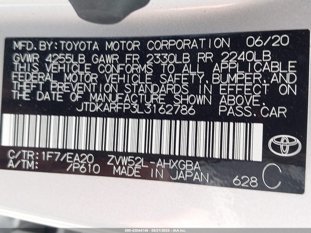 JTDKARFP3L3162786 Toyota 2zr-fxe+1nm+1sm