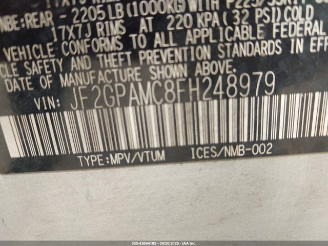 JF2GPAMC8FH248979 Subaru 2.0l naturally aapirated