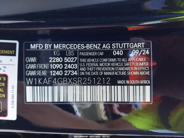 W1KAF4GBXSR251212 Mercedes-Benz m254