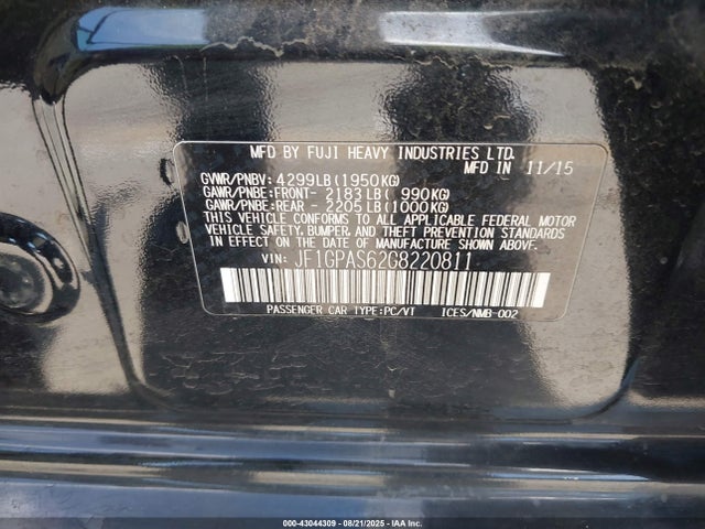 JF1GPAS62G8220811 Subaru 2.0l na