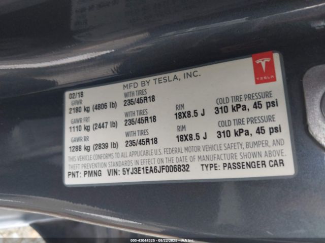 2018 TESLA MODEL 3 5YJ3E1EA6JF006832 Photo 8