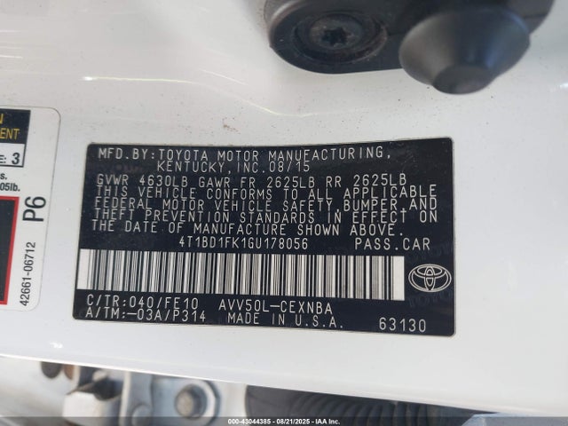 4T1BD1FK1GU178056 Toyota 2ar-fxe+2jm