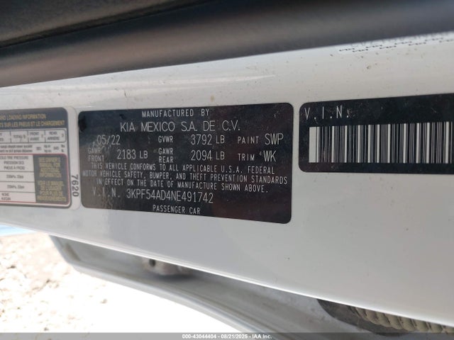 3KPF54AD4NE491742 KIA mpi nu