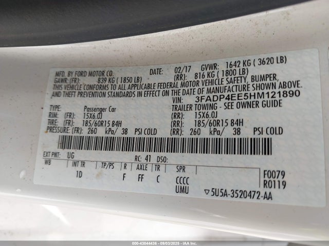 Ford 1.0l fox gtdi 2017 3FADP4EE5HM121890 Image 9