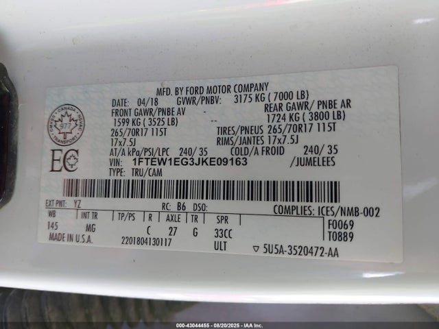 1FTEW1EG3JKE09163 Ford 3.5l gtdi
