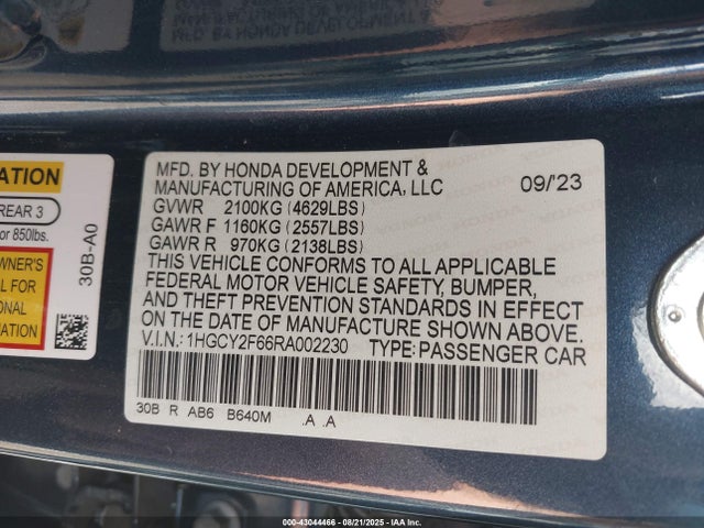 Honda lfc5 2024 1HGCY2F66RA002230 Image 9