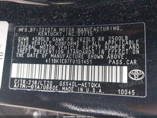 4T1BK1EB7FU151451 Toyota 2gr-fe