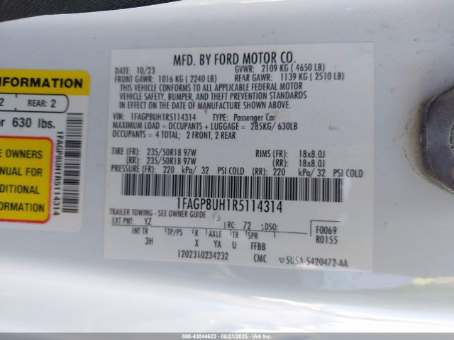 Ford 4v 2024 1FAGP8UH1R5114314 Image 9