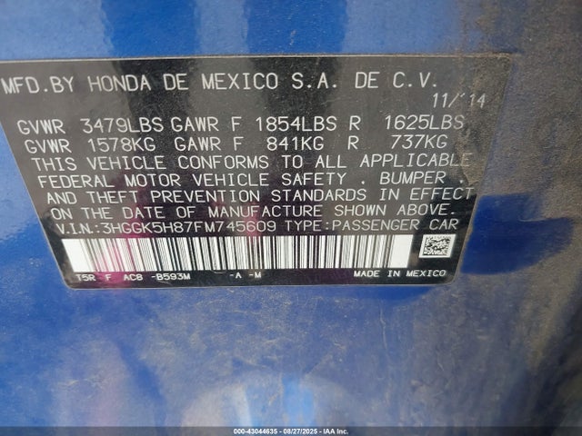 3HGGK5H87FM745609 Honda l15b1