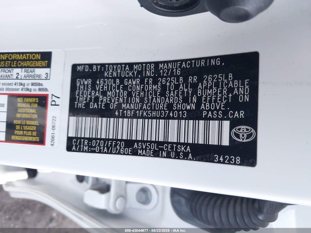 Toyota 2ar-fe 2017 4T1BF1FK5HU374013 Image 9