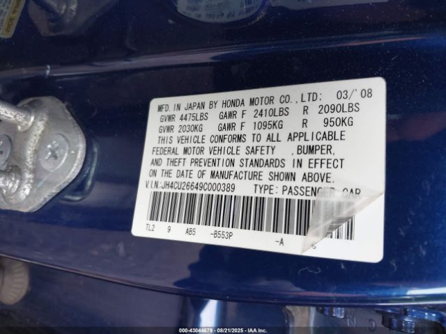 2009 ACURA TSX JH4CU26649C000389 Photo 8