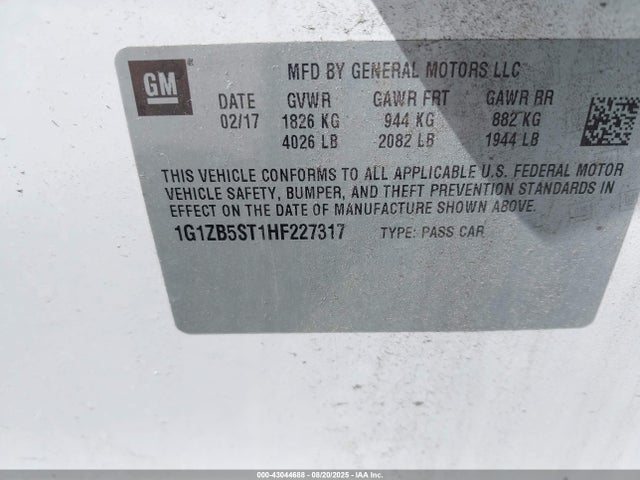 1G1ZB5ST1HF227317 Chevrolet lfv - di: direct injection, vvt: variable valve timing, gen 1