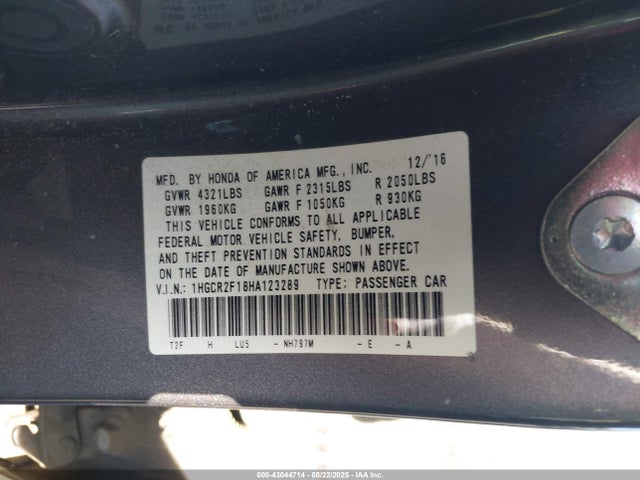 1HGCR2F18HA123289 Honda k24w1