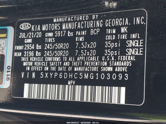 5XYP6DHC5MG103093 KIA kmc gdi lambda-ii