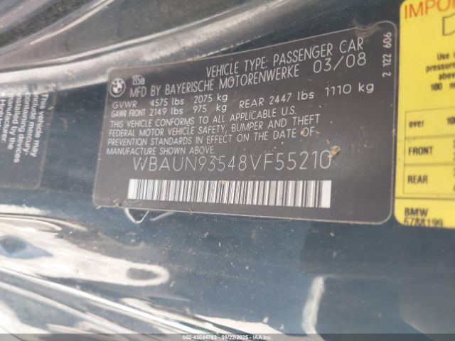 2008 BMW 135I WBAUN93548VF55210 Photo 8