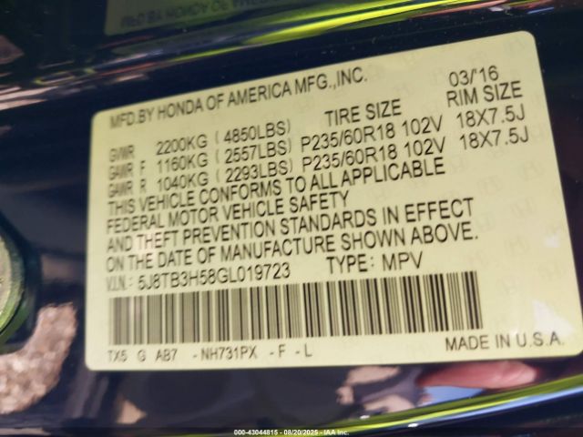 2016 ACURA RDX 5J8TB3H58GL019723 Photo 8