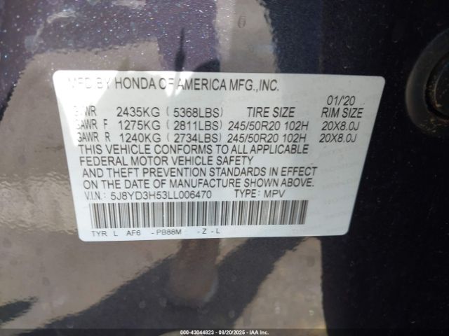 2020 ACURA MDX 5J8YD3H53LL006470 Photo 8