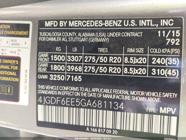 Продаж на аукціоні авто 2016 Mercedes-benz Gl 450 4matic, vin: 4JGDF6EE5GA681134, номер лоту: 43044961