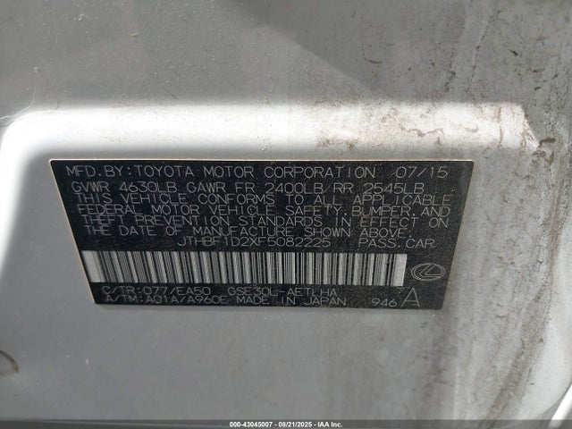 Lexus 4gr-fse 2015 JTHBF1D2XF5082225 Image 9