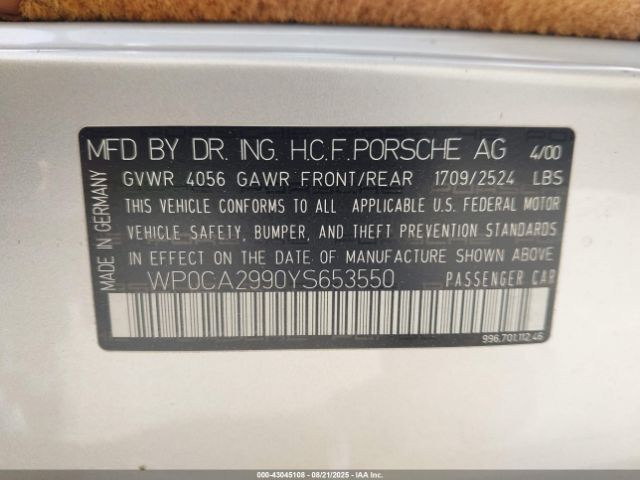 2000 PORSCHE 911 CARRERA WP0CA2990YS653550 Photo 8