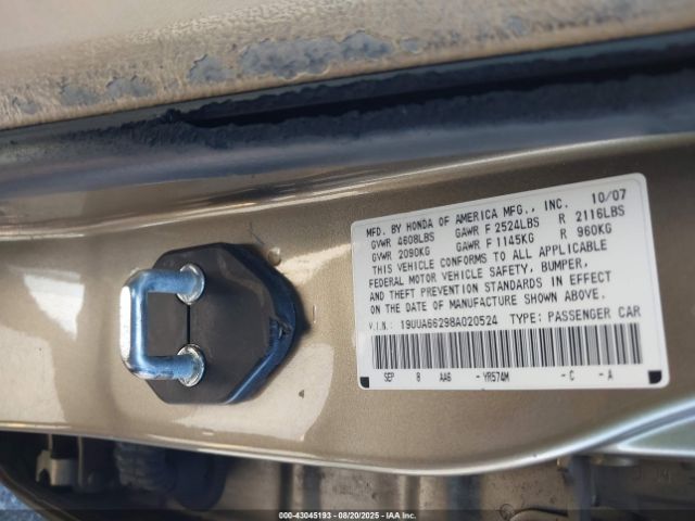 2008 ACURA TL 19UUA66298A020524 Photo 8