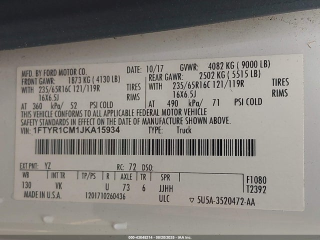 1FTYR1CM1JKA15934 Ford 2018