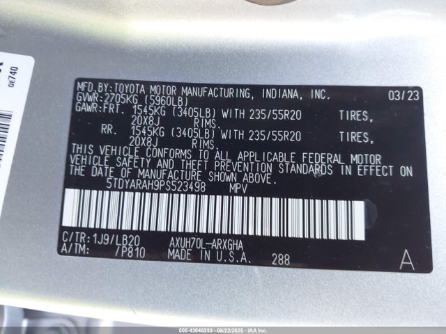 5TDYARAH9PS523498 Toyota a25a-fxs, 5nm