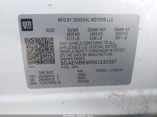 5GAEVBKW0NJ132327 Buick lfy - spark ignited direct injection, atss, gen1