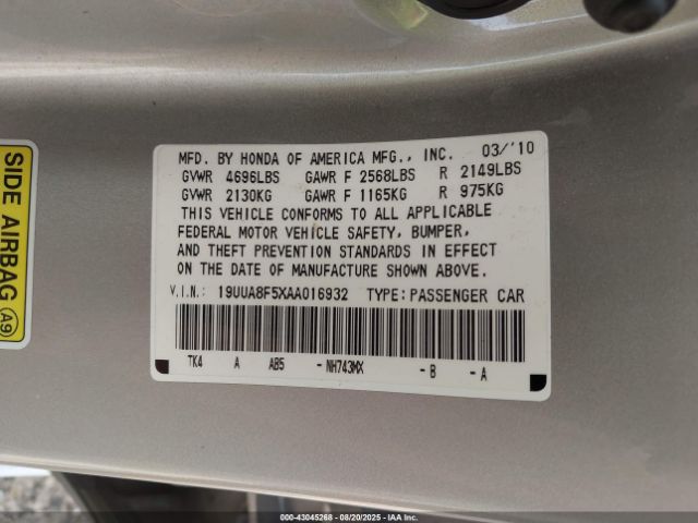 2010 ACURA TL 19UUA8F5XAA016932 Photo 8