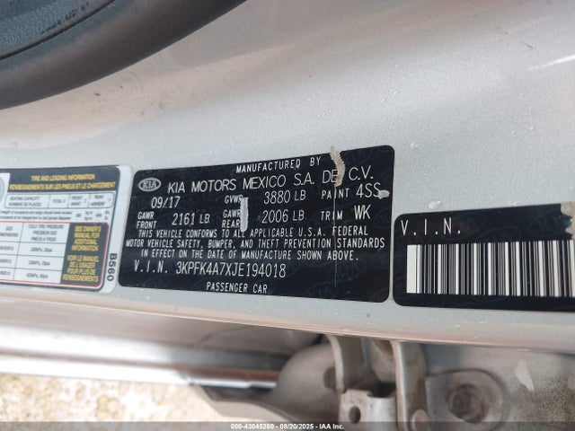 3KPFK4A7XJE194018 KIA mpi nu