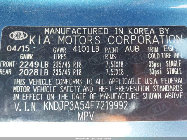 KNDJP3A54F7219992 KIA dohc gdi nu