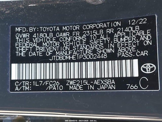JTDBDMHE1P3002448 Toyota 2zr-fxe, 1vm+1wm