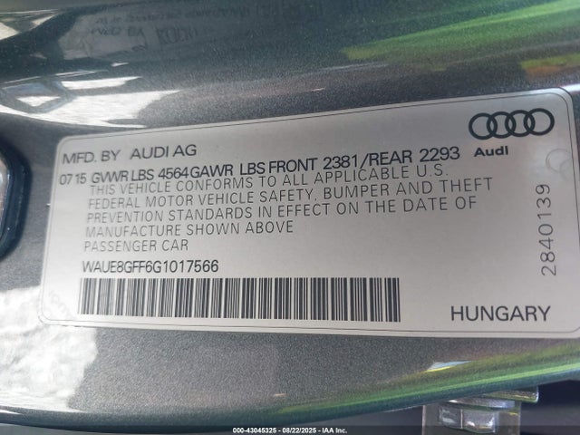 2016 AUDI A3 WAUE8GFF6G1017566 Photo 8