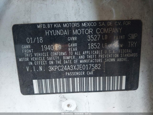 Hyundai Accent 2018 3KPC24A3XJE017582 Image 9