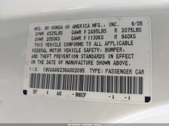 2006 ACURA TL 19UUA66236A002095 Photo 8
