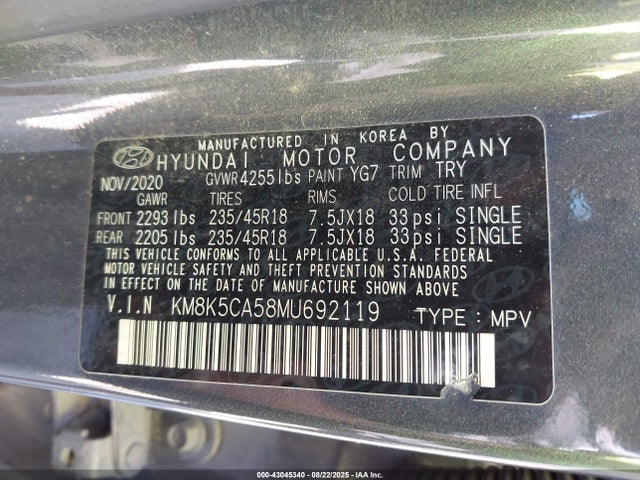 KM8K5CA58MU692119 Hyundai t-gdi gamma
