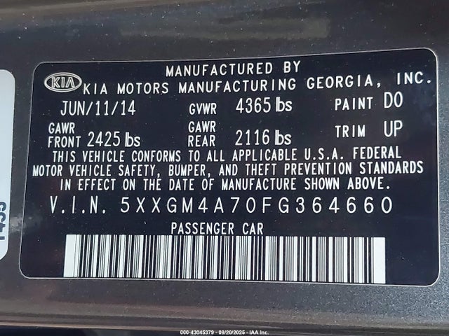 5XXGM4A70FG364660 KIA dohc gdi theta ii