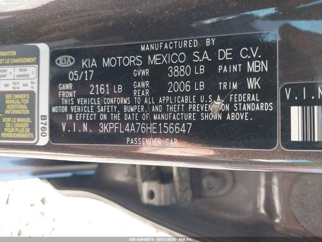 3KPFL4A76HE156647 KIA mpi nu