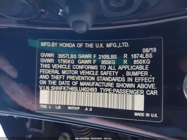 SHHFK7H65LU402493 Honda l15ba