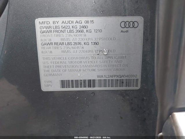 2016 AUDI Q5 WA1L2AFPXGA040392 Photo 8