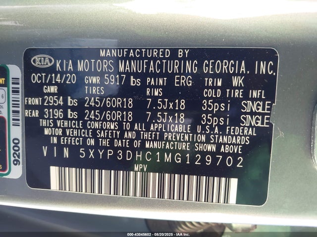 KIA kmc gdi lambda-ii 2021 5XYP3DHC1MG129702 Image 9