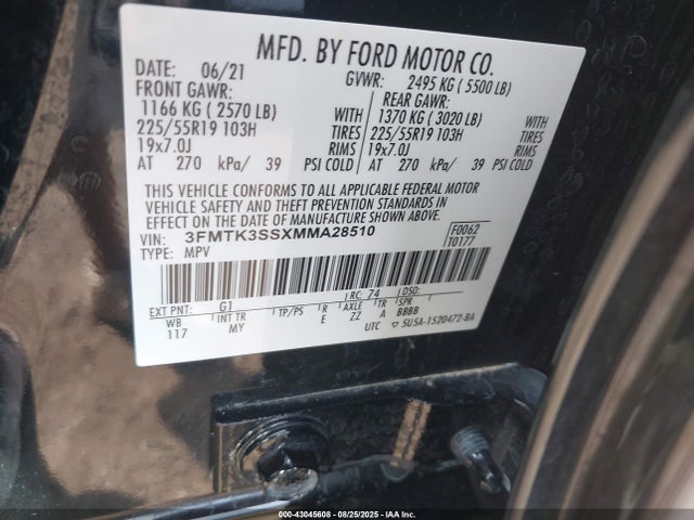 3FMTK3SSXMMA28510 Ford Mustang Mach-E