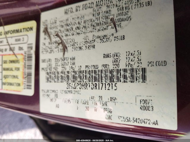 Aukcja sprzedaży 2013 Ford Fusion Se, vin: 3FA6P0HR1DR171215, numer aukcji: 43045620
