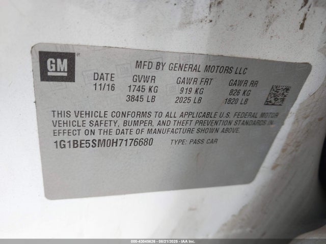 1G1BE5SM0H7176680 Chevrolet le2 -di: direct injection, vvt: variable valve timing, gen, alum