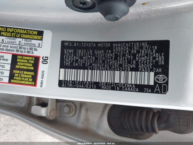 Toyota 2zr-fe 2018 2T1BURHE9JC043129 Image 9